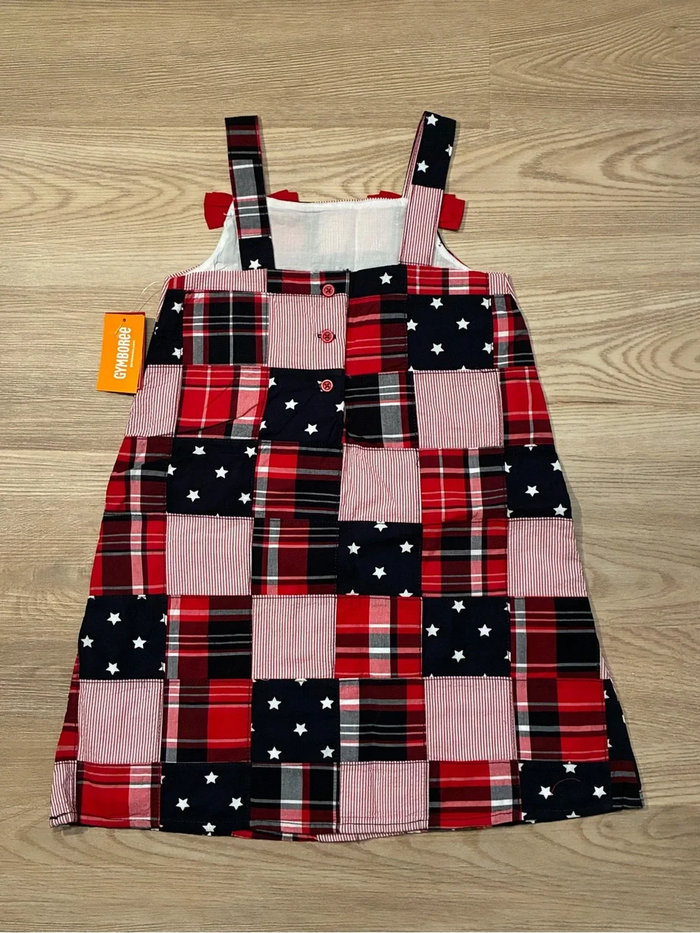 NWT Gymboree Girls' Red & Navy Patchwork Sundress with Bows, sizes 6 & 7